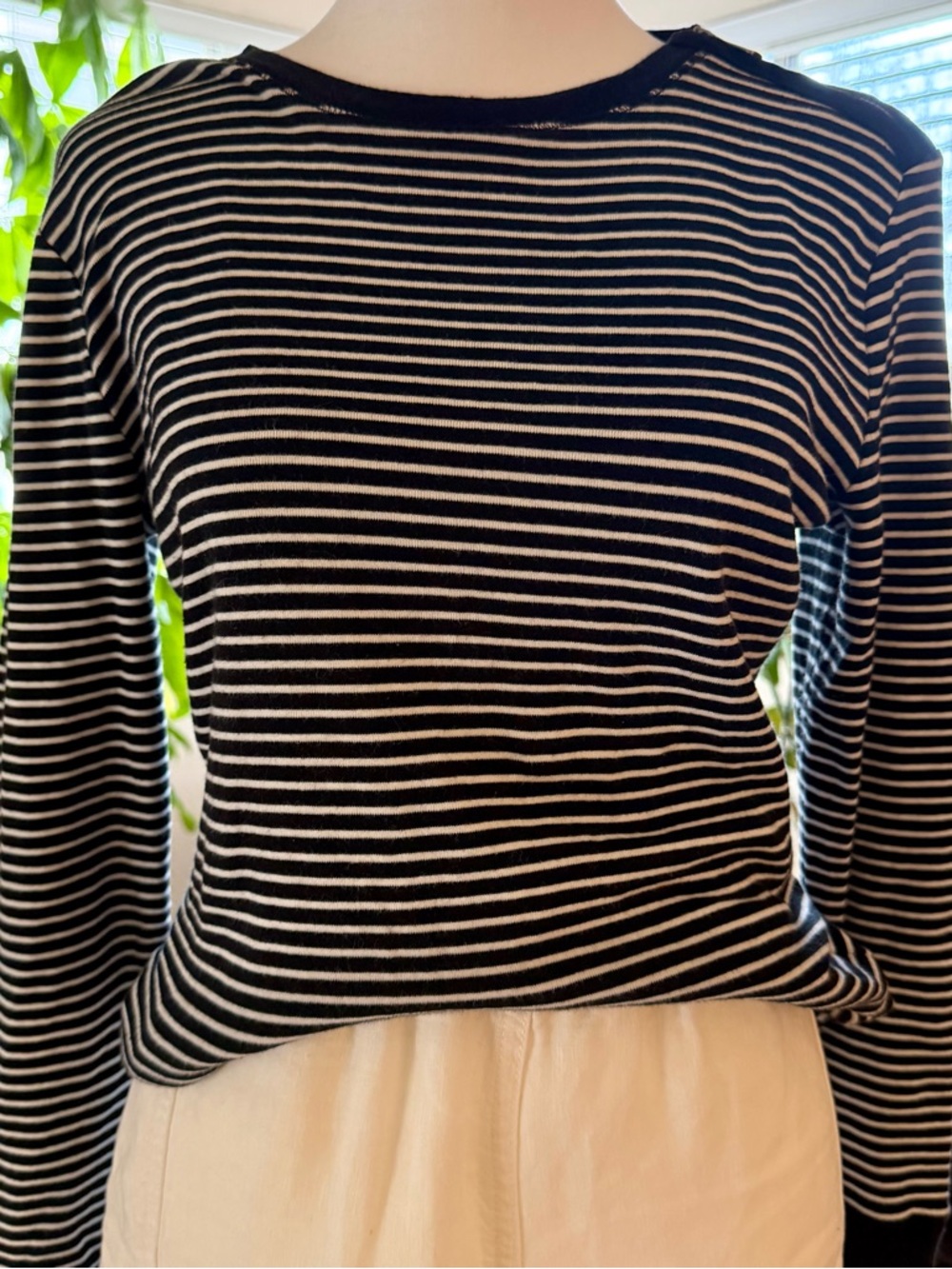 Lauren Jeans Co. Ralph Lauren Knit Black White Striped  Resort Top Petites M